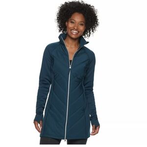 Fila Sport Quilted Front Two Way Zip Front Teal Jacket Thumb Holes/Front Pockets